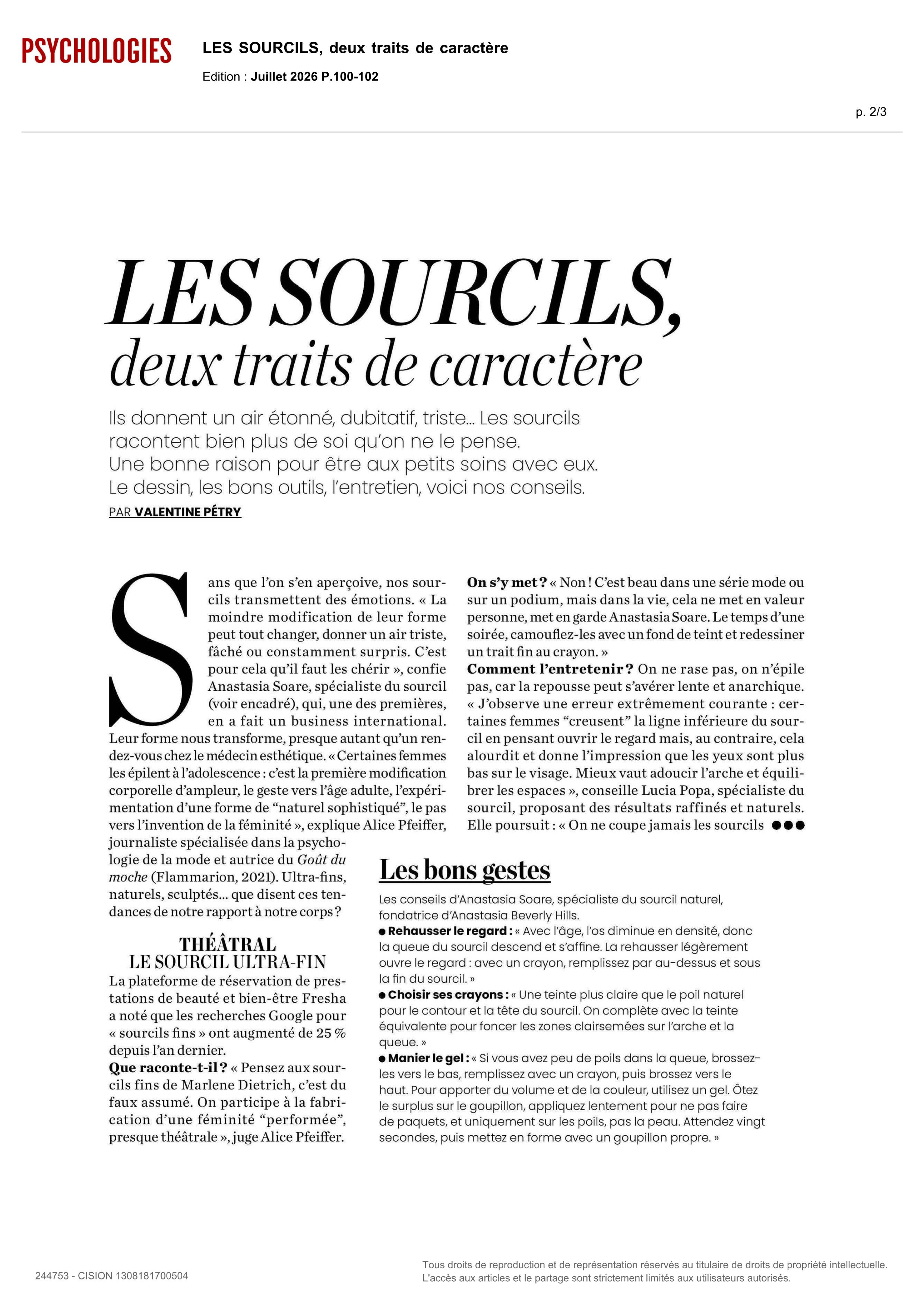 Lash & Brow Masque paru dans Psychologies  - Juillet 2026